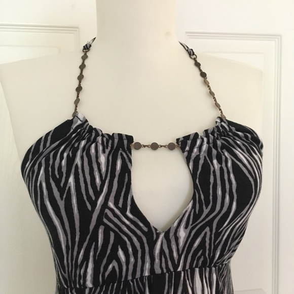 Express Zebra Print Halter Gold Chain Strap Top - Picture 2 of 8